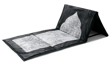 Black Kanar Backrest Prayer Mat | Urban Rugs Co