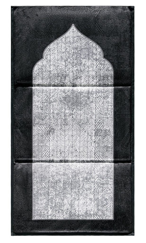 Black Kanar Backrest Prayer Mat | Urban Rugs Co