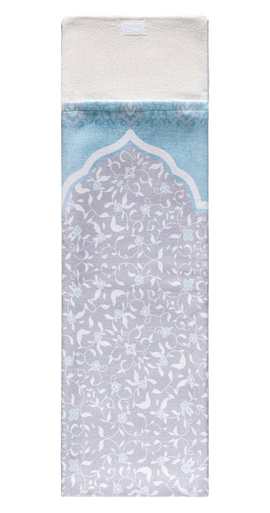 classic grey floral islamic velvet travel sajadah | Urban Rugs co