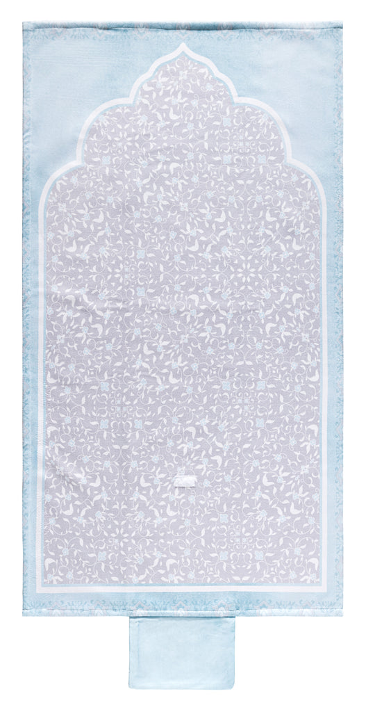 classic grey floral islamic velvet travel sajadah | Urban Rugs co