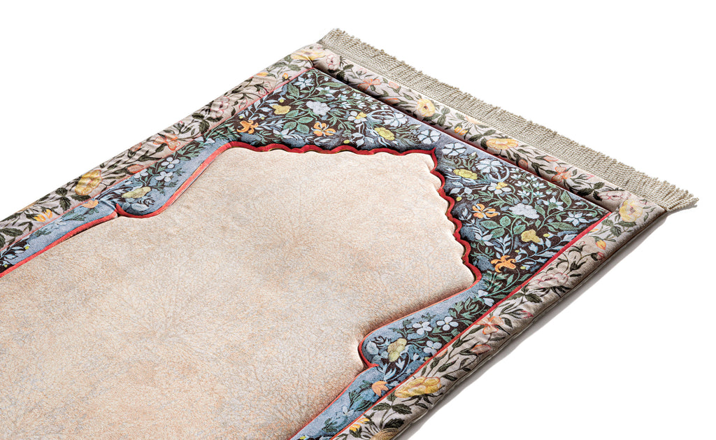 Green floral arch Turkish Prayer Mat with knee support | Urban Rugs co