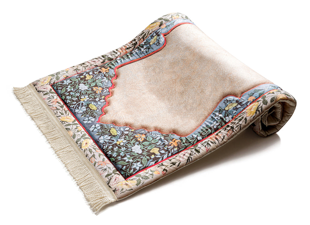 Green floral arch Turkish Prayer Mat with knee support | Urban Rugs co