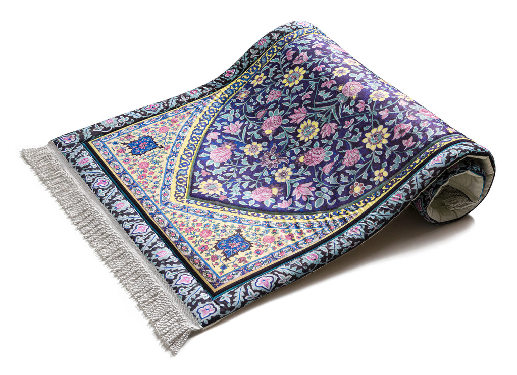 blue blossoms vintage cushioned prayer matt | Urban Rugs co